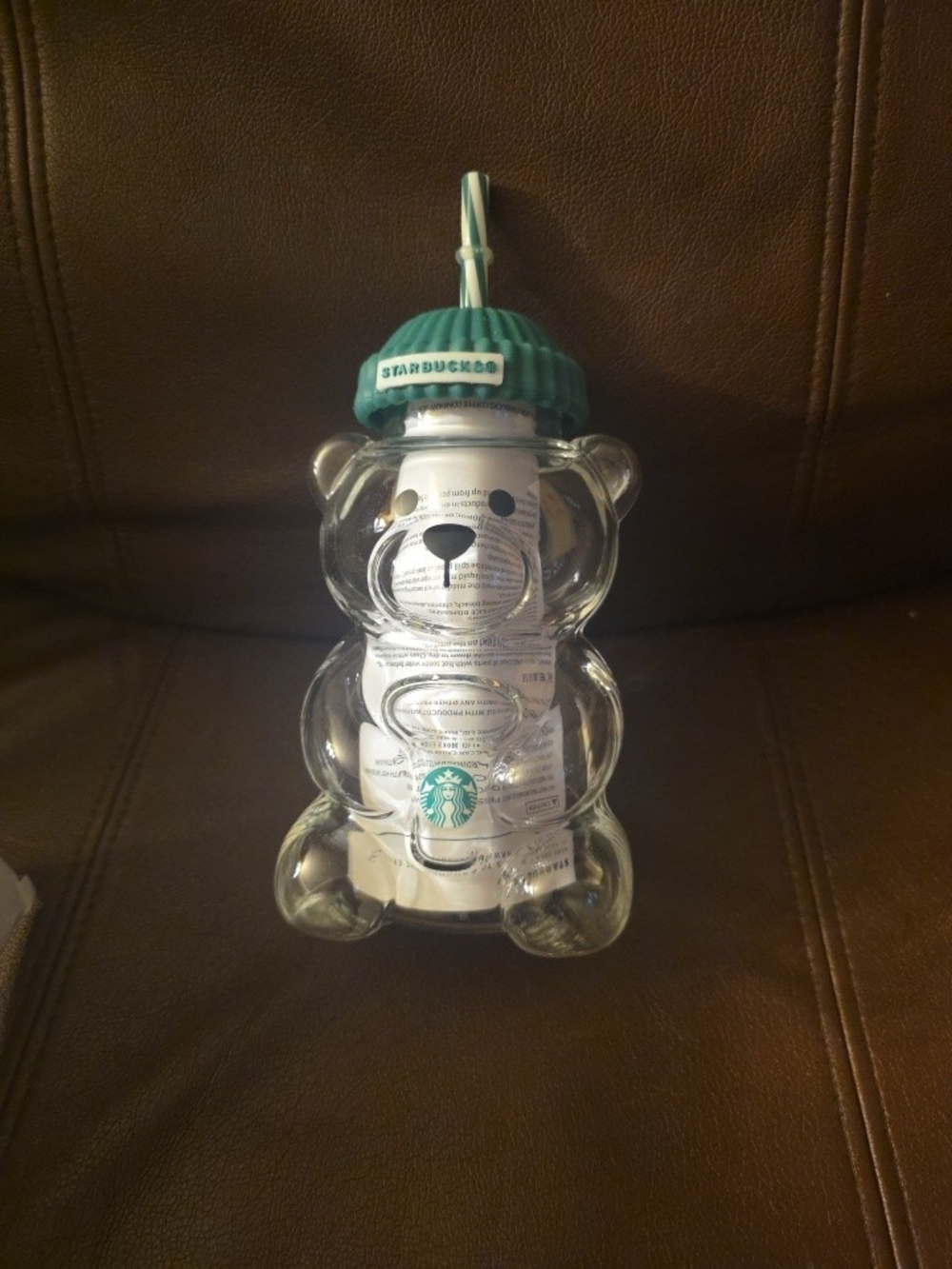 Starbucks Clear Bear Tumbler with Teal Lid and Straw Accent